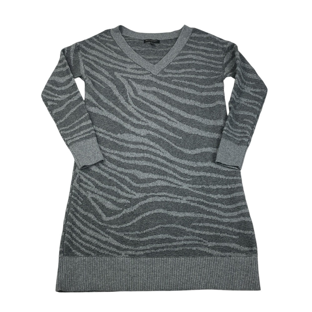 Banana Republic Zebra-Pattern Knit‎ Sweater Dress XS V-Neck Gray Black